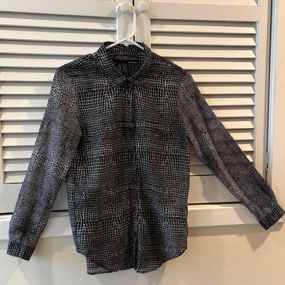 Koople Long Sleeve Silk Blouse in Black and White, Size XS